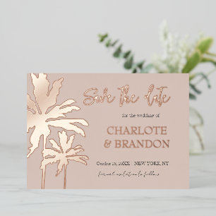 Blush Palm Trees Beach Wedding Save The Date Gold