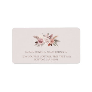 Blush Pampas Boho Wedding Return Address Label
