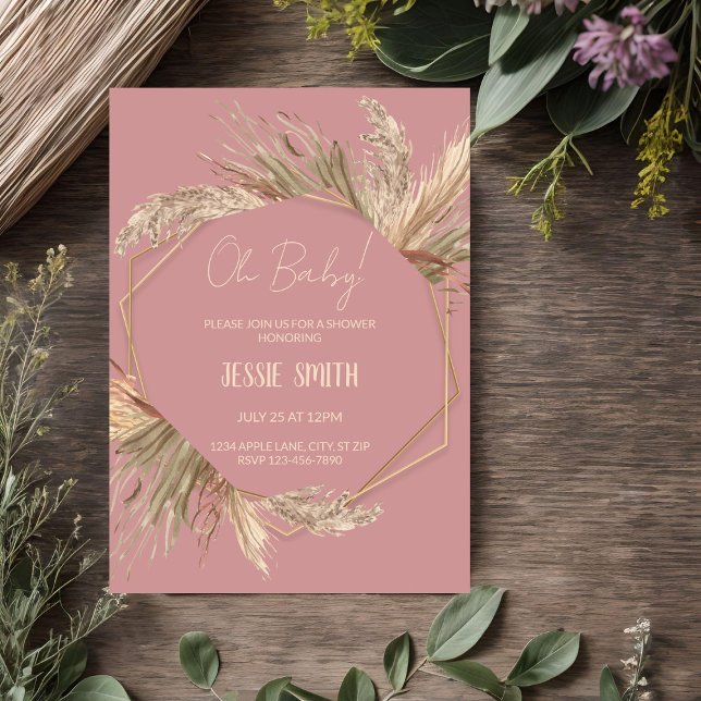 Blush Pampas Grass Boho Shower Invitations (Creator Uploaded)