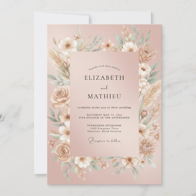 Blush Pampas Grass Eucalyptus Wedding Invitation (Front)