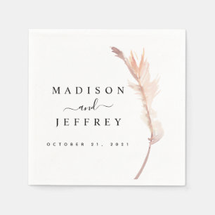 Blush Pampas Grass Minimalist Wedding Cocktail Napkin