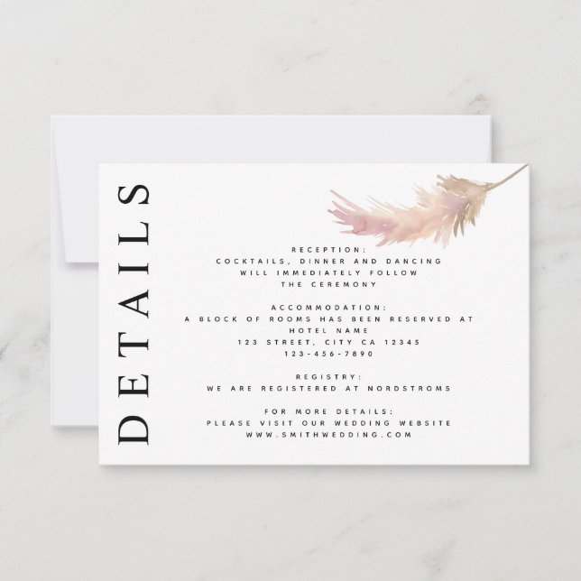 Blush Pampas Grass Minimalist Wedding Details RSVP Card (Front)