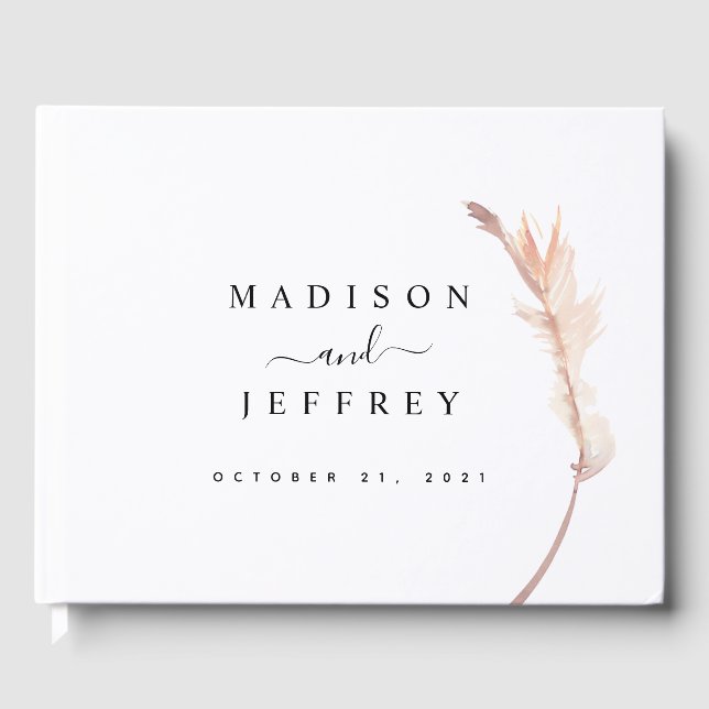 Blush Pampas Grass Minimalist Wedding Guest Book (Front)