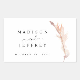 Blush Pampas Grass Minimalist Wedding Rectangular Sticker