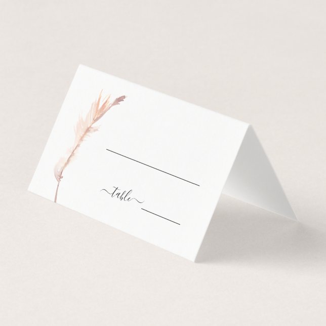 Blush Pampas Grass Minimalist Wedding Table Card (Front)