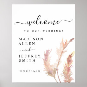 Blush Pampas Grass Minimalist Wedding Welcome Sign