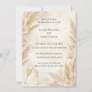 Blush Pampas Grass Wedding Invitation