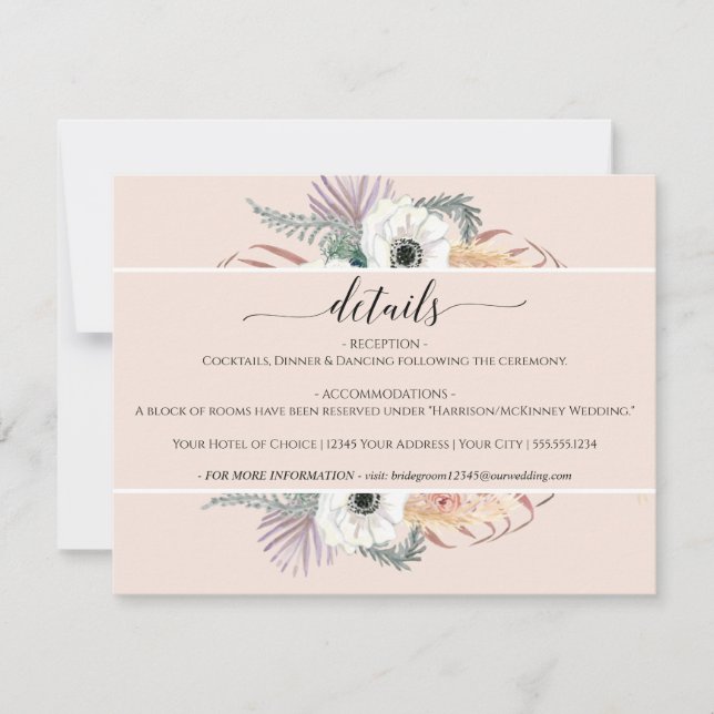 Blush Pampas Grass White Floral Foliage Wedding Invitation (Front)