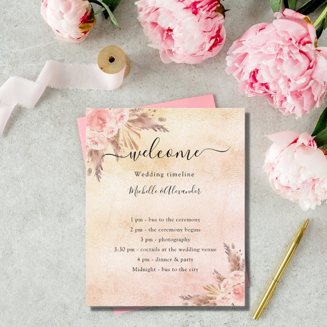 Blush pampas rose floral budget wedding program flyer (Creator Uploaded)