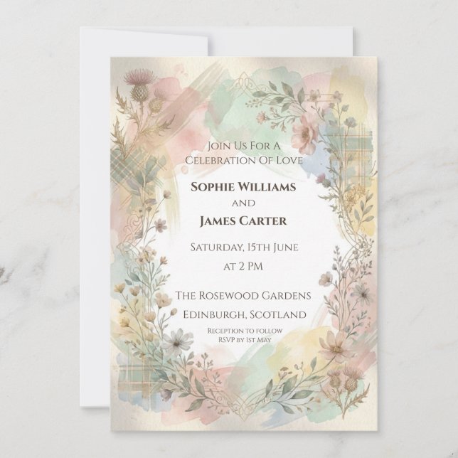 Blush Pastel Botanical Wedding Invitation (Front)