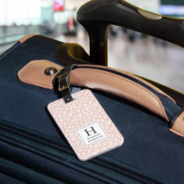 Blush | Pastel Leopard Print Monogram Luggage Tag (Creator Uploaded)
