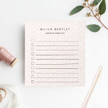 Blush | Pastel Leopard Print Personalised Notepad<br><div class="desc">Chic personalised to-do notepad features a leopard print background in muted pastel blush pink and white. Personalise with a name and an additional line of custom text (shown with "important things to do") in modern black lettering. This lined checklist notepad in a subtle millennial pink animal print pattern makes it...</div>