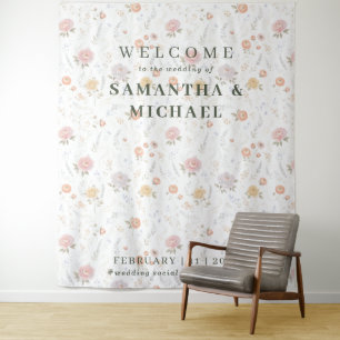Blush Pastel Welcome to the wedding Tiny Flower Tapestry