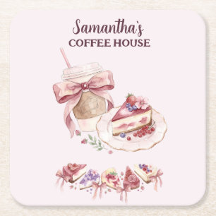 Blush Patisserie Cafe Custom Brand Square Paper Coaster