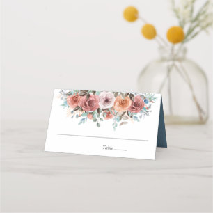 Blush Peach and Slate Blue Ethereal Floral Wedding Place Card