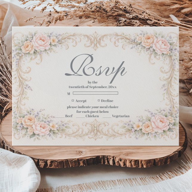 Blush Peach Baroque Quinceañera RSVP Card (Creator Uploaded)