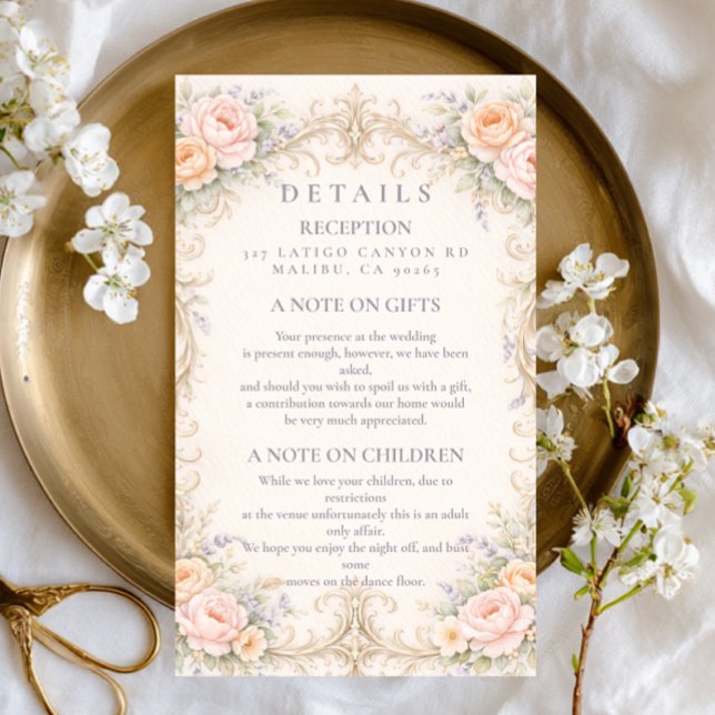 Blush Peach Baroque Rose Wedding Enclosure Card (Creator Uploaded)