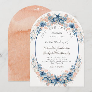 Blush Peach Beach Watercolor Shell Flower Wedding Invitation
