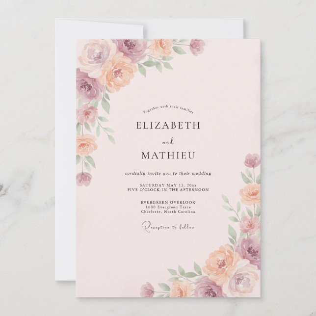 Blush Peach Blossom Wedding Invitation (Front)