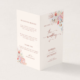 Blush Peach Boho Floral Wedding Program Card