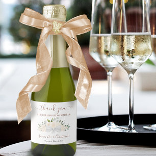 Blush Peach Boho Floral Wedding Thank You Mini Sparkling Wine Label