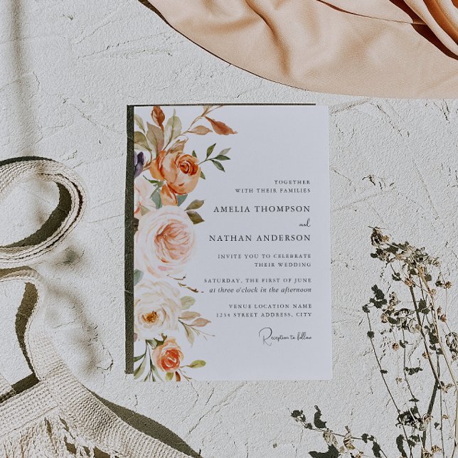 Blush Peach Botanical Floral Wedding Invitation (Creator Uploaded)