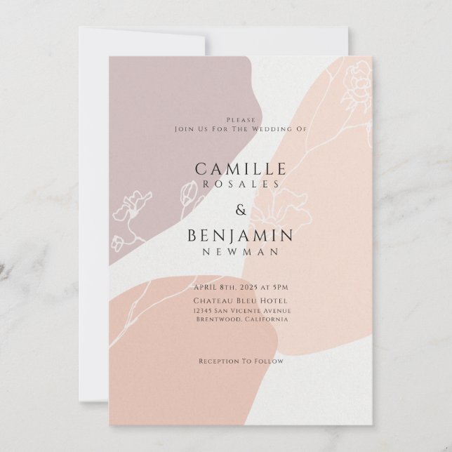  Blush Peach Botanical Simple Wedding Invitation (Front)