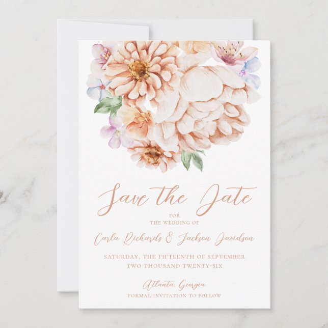 Blush Peach Bright Colourful Floral  Invitation (Front)