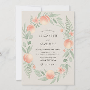 Blush Peach Celadon Wreath Wedding Invitation