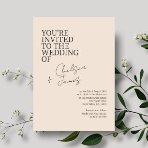 Blush Peach   Chic Script Minimalist Wedding  Invitation