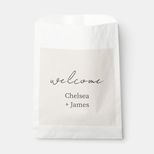Blush Peach | Chic Script Welcome Wedding Favour Bags (Front)