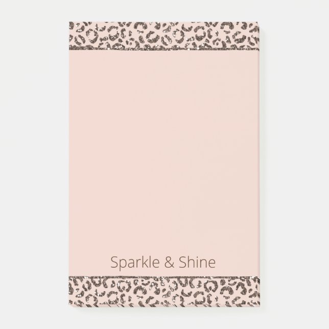 Blush Peach Chocolate Brown Leopard Glitter    Post-it Notes (Front)