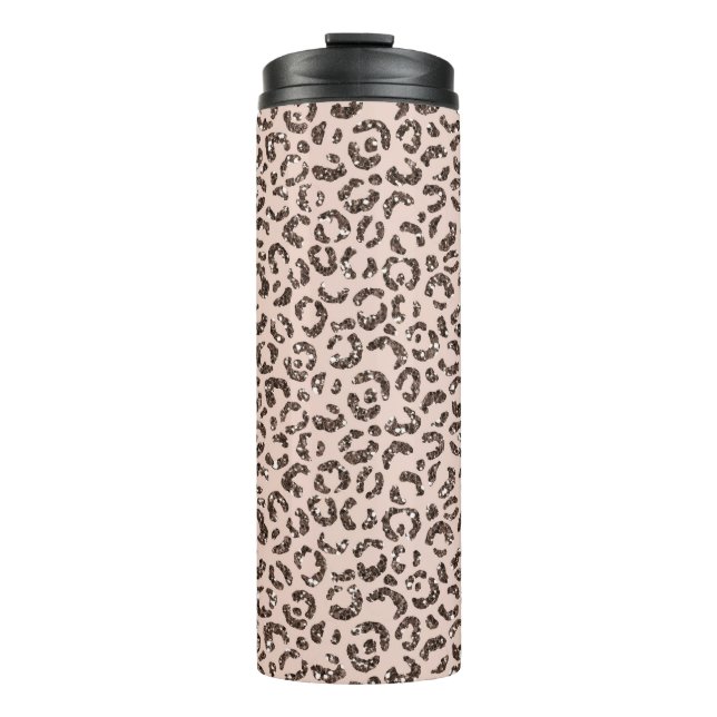 Blush Peach Chocolate Brown Leopard Glitter        Thermal Tumbler (Front)