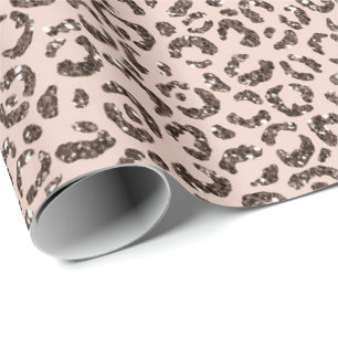 Blush Peach Chocolate Brown Leopard Glitter      Wrapping Paper