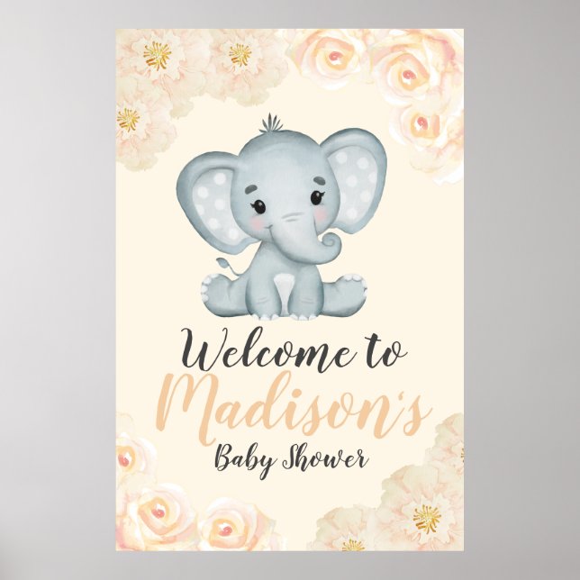 Blush Peach Elephant Welcome Sign Poster (Front)