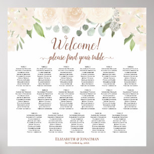 Blush Peach Floral 17 Table Wedding Seating Chart