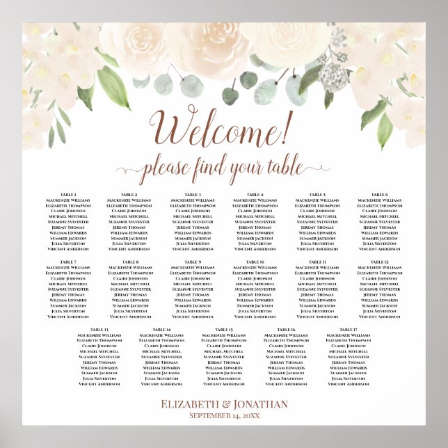Blush Peach Floral 17 Table Wedding Seating Chart (Front)