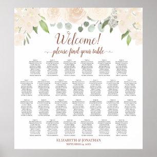 Blush Peach Floral 26 Table Wedding Seating Chart