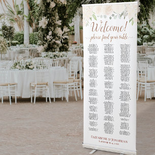 Blush Peach Floral Alphabetical Seating Chart Retractable Banner