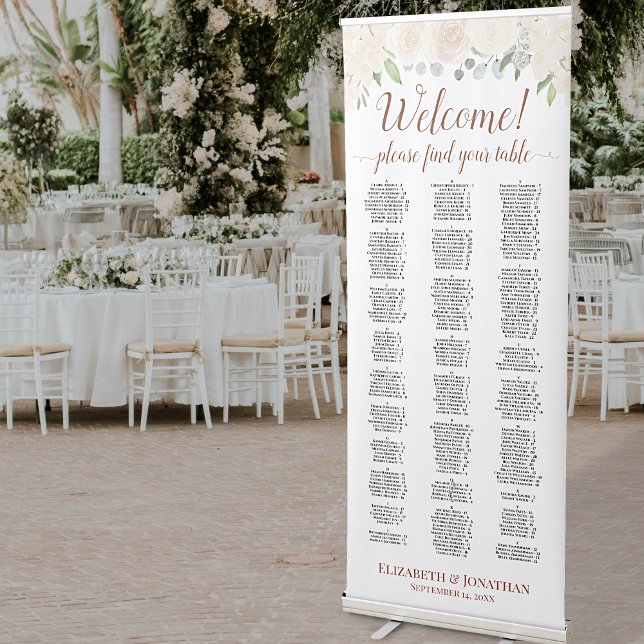 Blush Peach Floral Alphabetical Seating Chart Retractable Banner (Creator Uploaded)
