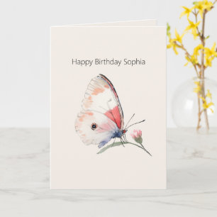 Blush Peach Floral Butterfly Birthday Card