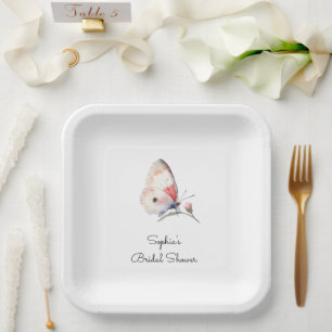 Blush Peach Floral Butterfly Bridal Shower Paper Plate