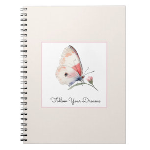 Blush Peach Floral Butterfly Follow Your Dreams Notebook
