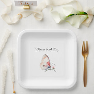 Blush Peach Floral Butterfly Forever Wedding Paper Plate