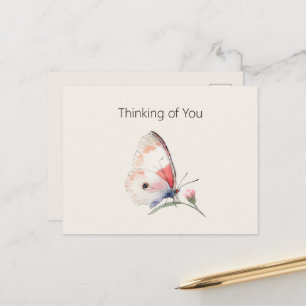 Blush Peach Floral Butterfly Thinking of You Postcard