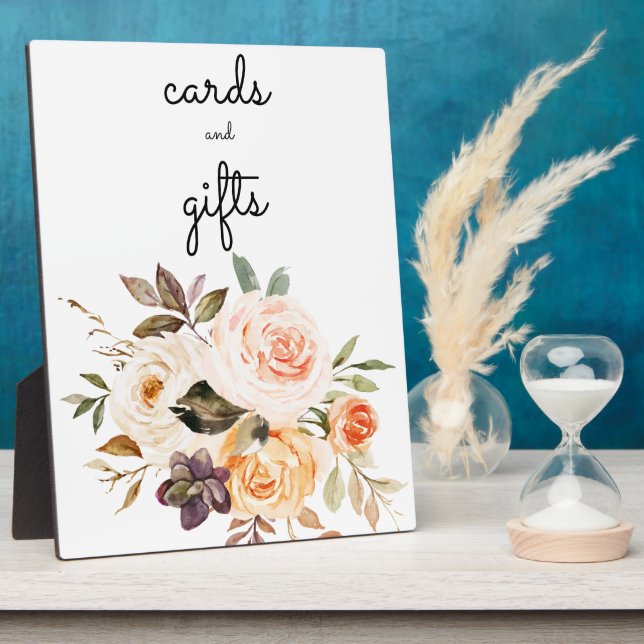 Blush & Peach Floral Cards & Gifts Sign Easel 2 Plaque (Side)