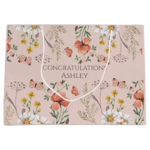 Blush Peach Floral Congratulations Large Gift Bag