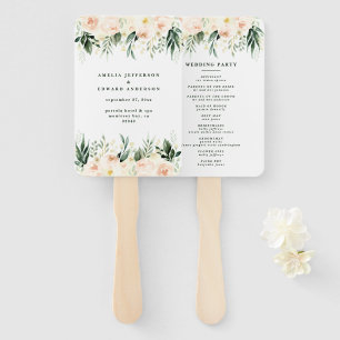 Blush, peach floral + foliage wedding hand fan