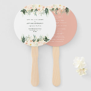 Blush, peach floral + foliage wedding hand fan