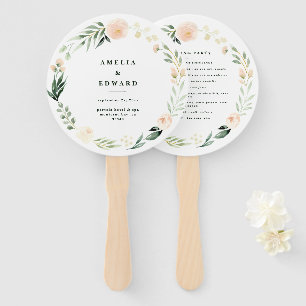 Blush, peach floral + foliage wedding hand fan